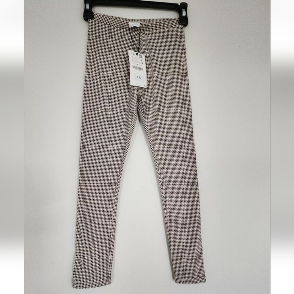 ZARA BROWN HERRINGBONE GIRLS COTTON LEGGINGS 10Y 10T NWT - Picture 1 of 6